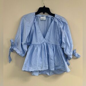 3.1 Phillip Lim Ladies Blue V Neck Cotton Poplin Top